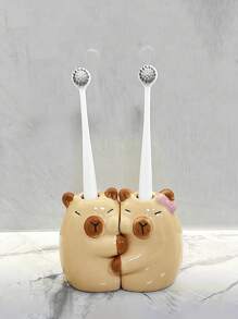 1pc INS Style Cute Capybara Ceramic Toothbrush Holder, Couples Toothbrush Stand, Bathroom Vanity Toothbrush Organizer, Lovely Electric Toothbrush Holder Base, Holiday Gift For Boyfriend And Girlfriend
