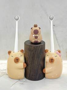 1pc INS Style Cute Capybara Ceramic Toothbrush Holder, Couples Toothbrush Stand, Bathroom Vanity Toothbrush Organizer, Lovely Electric Toothbrush Holder Base, Holiday Gift For Boyfriend And Girlfriend
