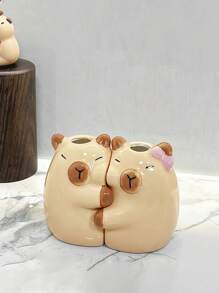 1pc INS Style Cute Capybara Ceramic Toothbrush Holder, Couples Toothbrush Stand, Bathroom Vanity Toothbrush Organizer, Lovely Electric Toothbrush Holder Base, Holiday Gift For Boyfriend And Girlfriend
