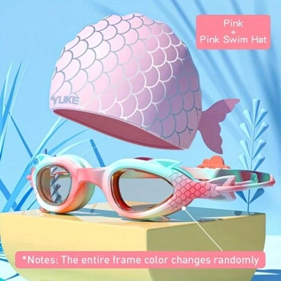 Waterproof Silicone Swimming Goggles & Cap Anti-Fog, Leakproof,Cartoon Pattern For Both Men And Women, Beach Essentials, Beach Accessories, Pool Float
