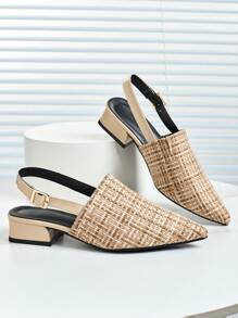 Ballerine donna con punta affusolata e cinturino alla caviglia, tacco spesso, scarpe slip-on versatili da indossare in autunno, con texture intrecciata stile vacanza, tacco basso - Multicolore - Visualizzare 4