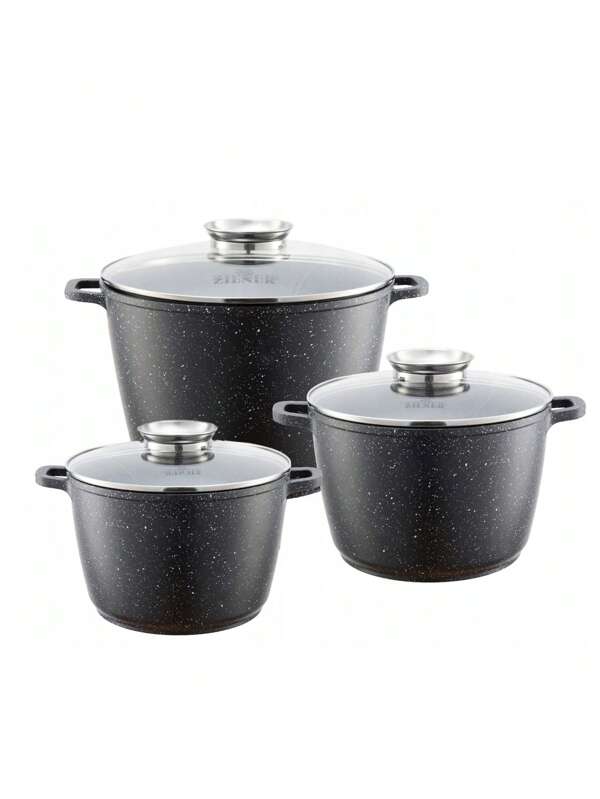 Hohes Waschbecken-Set, Keramik- und Marmortopf, 3-teiliges Set, 2,4 l, 4,3 l, 6,1 l, 3-teiliges Topfset, Suppentopf, koreanischer Topf, Hausmannskost