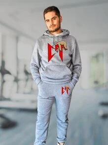 Conjunto 2 Piezas Pants Jogger y Sudadera Hoodie Estampado en Texto Letras CT Corridos Tumbados Nata Montana Logo en Grande con Capucha Gorro y Tirantes Unisex Para Hombre y Mujer Moda Gimnasio Gym StreetWear - Gris - Ver 1