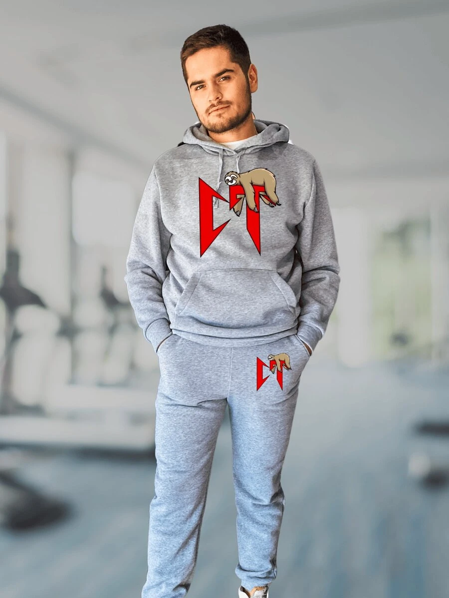 Conjunto 2 Piezas Pants Jogger y Sudadera Hoodie Estampado en Texto Letras CT Corridos Tumbados Nata Montana Logo en Grande con Capucha Gorro y Tirantes Unisex Para Hombre y Mujer Moda Gimnasio Gym StreetWear - Gris - Ver 1