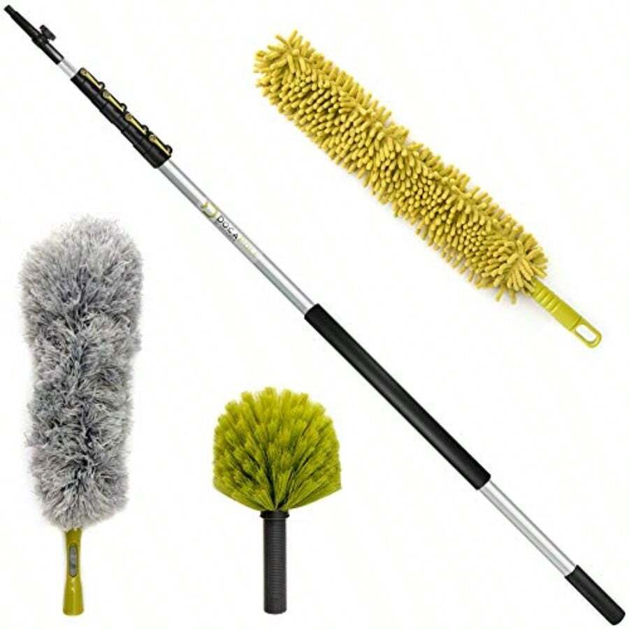 DocaPole High Reach Dusting Kit 5-12 Feet Extension Pole Cleaning Kit 3 Attachments Cobweb Duster Microfiber Duster - 3.5meter - View 1