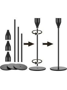 6 件黑金烛台 - 优雅高烛台，适用于婚礼、节日装饰、3 件桌面中心装饰，适合 3/4 英寸锥形或 LED 蜡烛节日装饰 Rama 礼物生日毕业