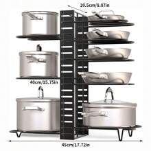 1pc Pot Rack Organizers, 8 Tiers Pots And Pans Organizer For Kitchen Organization & Storage, Adjustable Pot Lid Holders & Pan Rack, Lid Organizer For Pots And Pans With 3 DIY Method
