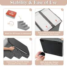 1pc Pet Stairs, 30D High Density Foam, Polyester Fiber Material, Dog Stairs, Suitable For Dogs To Get On Bed And Sofa, All Season, Friendly For Small Dogs, Removable And Washable Board, Non-Slip Oxford Cloth Bottom With Hook And Loop, 24-Hour Resilience - Dark Grey - View 6