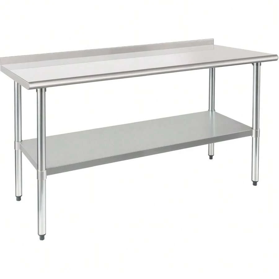 Stainless Steel Table Prep & Work Table 24 X 60 Inches Heavy Duty Commercial With Undershelf And Backsplash For Restaurant Kitchen Home And Hotel - Stainless Steel - View 1