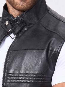 Gilet in pelle PU per motociclisti uomo, giacca senza maniche, stile sportivo da corridore, colore nero, adatto per primavera/estate