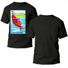 Playera Negra Hombre El pescado Casual 100% Algodón - Negro - Ver 2