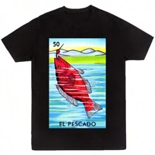 Playera Negra Hombre El pescado Casual 100% Algodón - Negro - Ver 4