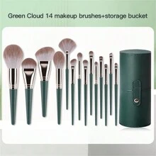 14-Piece Makeup Brush Set - Professional Grade, Soft And Dense Bristles, Perfect For Applying Foundation, Highlighter, Eyeshadow And Base Makeup, Gorgeous Blend, Eyeshadow Brush Set, Comes With Leather Storage Case And Storage Bag Optional, Effective Makeup Brushes - 14-Piece Makeup Brush Set Green Soft Foundation Face And Eyebrow Shadow Valentine's Day Mother's Day Perfect Gift,Brush Set,Makeup Brush Kit,Make Up Brush Set,Make Up Set Complete,Makeup Brush Set,Complete Makeup Kit,Brush Kit,Brushes Makeup Set,Makeup Gift Set - Green - View 2