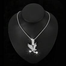 1pc Personalized Spread Wings Eagle Pendant Necklace, Retro Unique Unisex Accessory - Silver Single Pendant - View 3