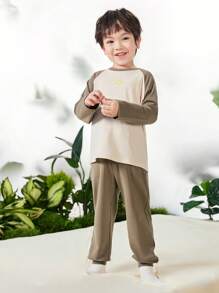 mini bala Kids' Breathable Pajama Set, Moisture-Wicking Soft Homewear - Dark Coffee - View 3