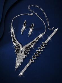 3 套精美超闪亮钻石项链、耳环和手链 - 适合女性日常佩戴、婚礼、派对等。 - 銀紅色 - 查看 6