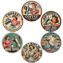 6 piezas Posavasos de madera con estampado de café - Protectores de mesa impresos de colores - Accesorios de cocina antideslizantes - Decoración del hogar - Suministros para fiestas temáticas - Regalos de inauguración de casa/Acción de Gracias para agregar un ambiente acogedor