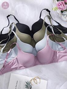4 stuks comfortabele, veelkleurige ventilerende beugels voor dames, zachte cups, effen bralette, lingerie, ondergoed, bh