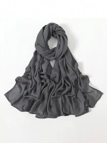 2pcs/1pc Wide-Brim Chiffon Scarf For Women, Fashionable Breathable Long Scarf, Muslim Hijab Headscarf, Suitable For Daily Comfortable And Versatile Wear