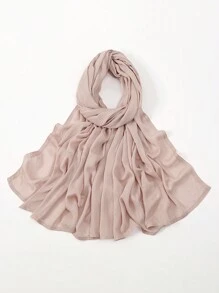 2pcs/1pc Wide-Brim Chiffon Scarf For Women, Fashionable Breathable Long Scarf, Muslim Hijab Headscarf, Suitable For Daily Comfortable And Versatile Wear