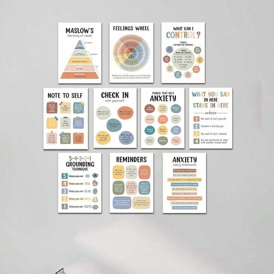 10 pcs frameless care mental health posters mental health matters