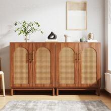 LITTLE TREE Modern Buffet Cabinet With Storage, 59 Inch Kitchen Sideboard Cabinet With 4 Doors, Coffee Bar Cabinet Storage Cabinet For Dining Room, Living Room, Brown - 焦糖棕 - 查看 1