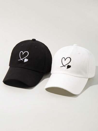 2Pcs Couple Heart Embroidery Baseball Cap, Valentine'S Day Gift For Boyfriend & Girlfriend Casual Love Baseball Hat