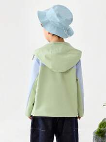 mini bala Kids' Windproof Hooded Jacket, Waterproof Lightweight Outerwear - Pink Green - View 2