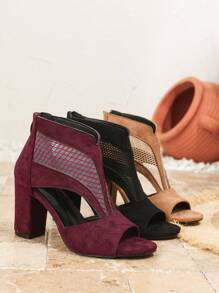 Women's Fashion Versatile High Heel Hollow Mesh Shoes, Apricot Color Breathable Ankle Boots, New Spring/Summer Model With Back Zipper, Comfortable Peep Toe Roman Sandals - Apricot - View 10