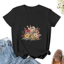 Women Wildflower T Shirts Shirt Short Sleeves T Shirt Casual T Shirts Novelty Shirt Graphic Tees Clothes Top - Black - View 1