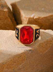 1pc Stainless Steel Inlaid Rectangular Cubic Zirconia Retro ‌Punk Style Special Number 24 Pattern Men's Rings Gift Jewelry - Multicolor - View 22