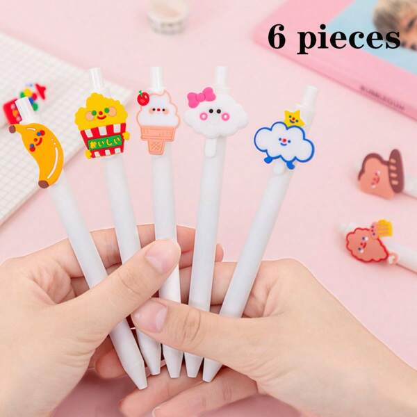 6pcs Popcorn Yogurt Food Neutral Pen Student Creative Neutral Pen
