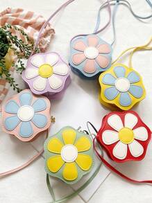 1pc Young Girl PU Leather Zipper Closure Cute Floral Mini Crossbody Bag, Suitable For Daily Use - Flowers - View 2