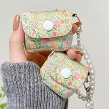 原创极简风格花卉图案氯丁橡胶无线耳机保护壳，兼容 Airpods 1/2、AirPods 3、AirPods Pro、AirPods Pro 2、AirPods 4，带仿珍珠吊饰 - 彩色 - 查看 13