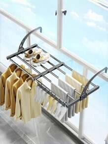 1 pièce Séchoir à linge pliable et rétractable en acier inoxydable. Charge importante. Idéal pour le balcon, le rangement. Sèche les vêtements, les chaussures, les serviettes, à l'intérieur comme à l'extérieur. Convient pour les dortoirs, les appartements de location, les familles en immeuble.