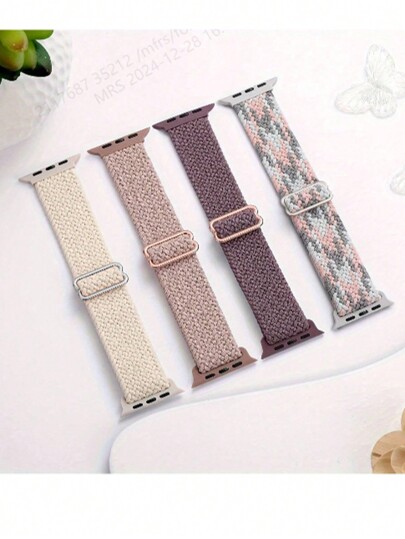 4 Packs Braided Solo Loop Compatible With Band 38mm 40mm 41mm 42mm 44mm 45mm 49mm Women Men, Adjustable Stretchy Soft Nylon Strap Compatible With Apple Watch 9/8/7/6/5/4/3/2/1/SE/Ultra/Ultra 2