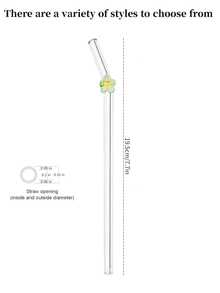 1 件 5 瓣玻璃吸管，透明冰沙、珍珠奶茶、果汁、牛奶、鸡尾酒、冷饮派对彩色 5 瓣弯曲玻璃可重复使用吸管 - 五瓣小花吸管 - 查看 3