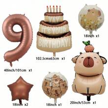 1set 40 Inch Chocolate Number Capybara Birthday Cake Foil Balloon, Round Capybara Chocolate Stars Birthday Cake Balloon For Birthday Decorations Capybara Party Favors Capybara Theme Party Supplies Decor