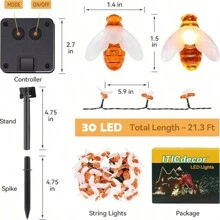 Solar Powered Bee String Lights, 8 Lighting Modes, Cute Bee Lamps, Waterproof Outdoor Lights, Starry Fairy Lights For Party, Garden, Christmas Tree Decoration - Warm white light - View 6