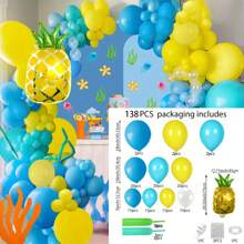 137 piezas Kit de arco de globos con estilo tropical y oceánico con globos de lámina de piña, adecuado para cumpleaños, despedida de soltera, fiestas temáticas - Decoración multiusos para pared interior para eventos de celebración, apto para todas las estaciones - Multicolor - Ver 7