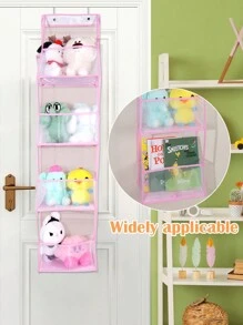1 pieza 4/6 Niveles Organizador colgante sobre la puerta,organizador de pared colgante para cosméticos, portaobjetos de gran capacidad con bolsillos de malla, bolsa de almacenamiento colgante, para cocina, guardería, baño, armario, dormitorio, pañales de bebé, juguetes de niños. (4/6 capas de malla rosa)