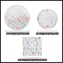 花卉全蕾丝派对用品套装，花卉一次性纸盘，餐巾，派对装饰，花卉一次性派对，生日派对，庆祝活动装饰礼品 - 彩色 - 查看 2