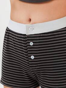 Women Y2k Pajama Shorts Summer SSleep Shorts Cute Low Rise Shorts Button Front Elastic Micro Shorts Slim Fit PJs Bottoms Lounge Shorts Sleepwear - 深灰色 - 查看 3