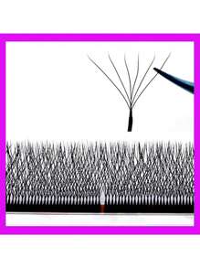 1 件 LASHERNALA 6D W 形自动开花预制扇形 8-15 毫米睫毛延长自然柔和轻盈浓密 - 黑色 - 查看 2