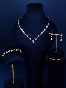 1 Set modischer Schmuck, bestehend aus Halsketten, Ohrringen, Armbändern, geeignet für den täglichen Gebrauch von Frauen, Hochzeiten, Partys usw.