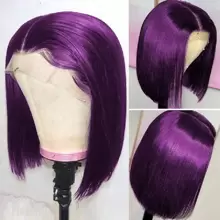 Dark Purple Short Bob Human Hair Wig Transparent 13x4 Lace Front Human Hair Wigs Pre Plucked Hairline 180% Density Gorgeous Bob - Purple - View 4