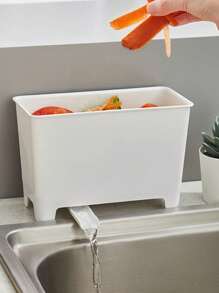 Kitchen Sink-Side Trash Can With Drainage, Food Waste & Juice Filter Bin - White - View 1