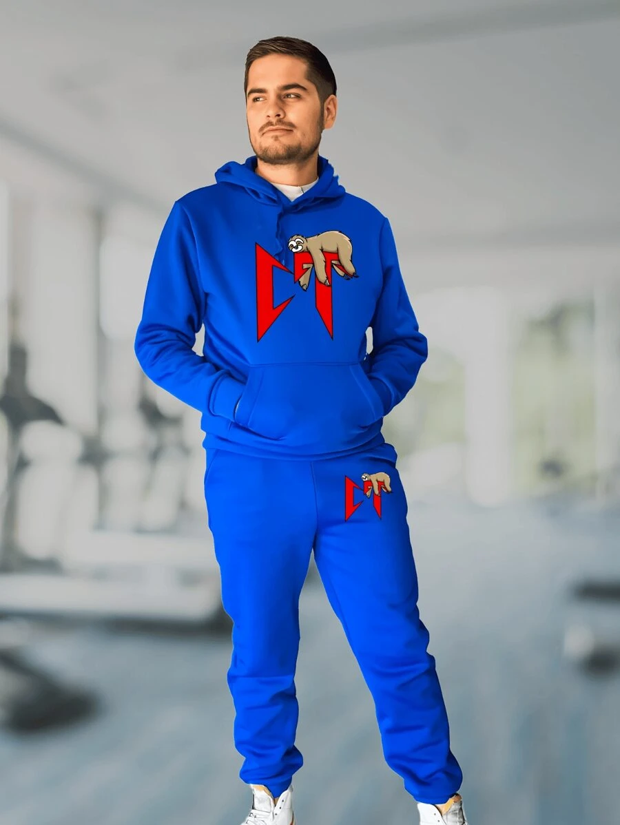 Conjunto 2 Piezas Pants Jogger y Sudadera Hoodie Estampado en Texto Letras CT Corridos Tumbados Nata Montana Logo en Grande con Capucha Gorro y Tirantes Unisex Para Hombre y Mujer Moda Gimnasio Gym StreetWear - Azul - Ver 1