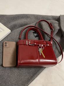 Geantă de umăr la modă pentru femei 2024 Noua sosire, geantă crossbody cu design de nișă, geantă de mână ocazională, versatilă, minimalistă, elegantă, tesatura confortabilă, textura PU, culoare solidă, închidere cu fermoar, curea detașabilă reglabilă, spațiu spațios, design pătrat online - roșu - Vizualizare 10