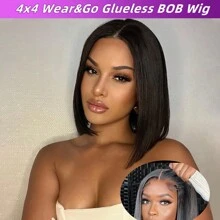 Wear And Go Glueless Bob Wigs Human Hair Pre Plucked Natural Hairline Straight Short Bob Wig 180 Density 4x4 Transparent Lace Closure Wig Human Hair For Women Brazilian Virgin Hair Natural Black 12 Inch - Natural & Black - View 1